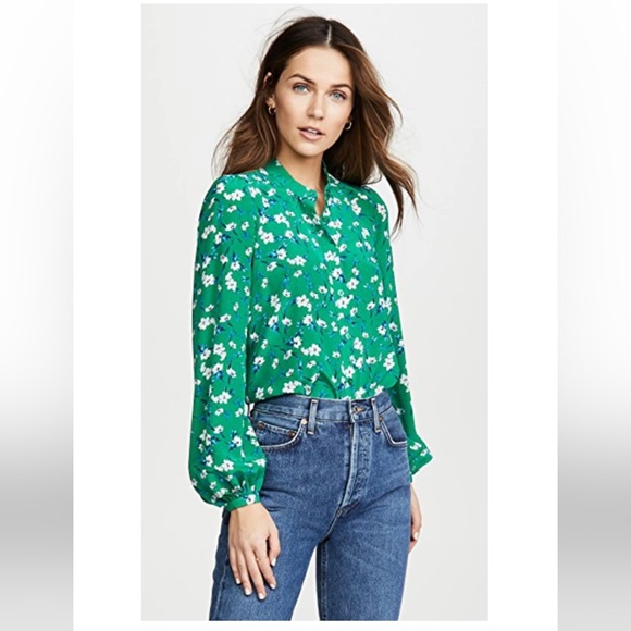 Yumi Kim Tops - Yumi Kim Green Floral Silk Blouse